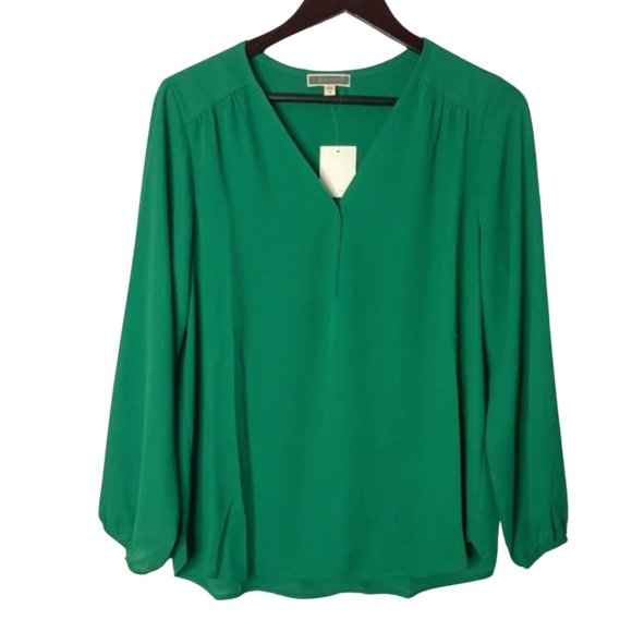 Pleione Tops - Pleione New Green Long Sleeve Popover Blouse Size Medium V-Neck Flowy